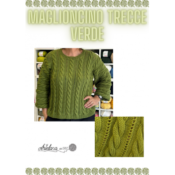 Pattern maglioncino trecce verde puro merinos