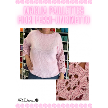 Pattern maglia paillettes fiori ferri e uncinetto