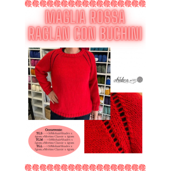 Pattern maglia rossa raglan con buchini