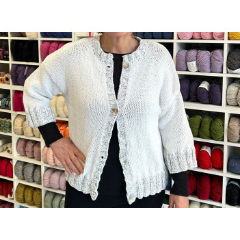 Cardigan Panama bianco con bordi Starlight argento