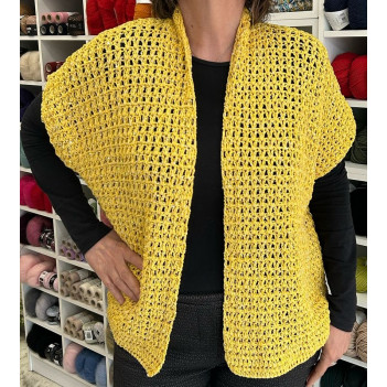 Gilet giallo in puro cotone con paillettes lavorato a mano