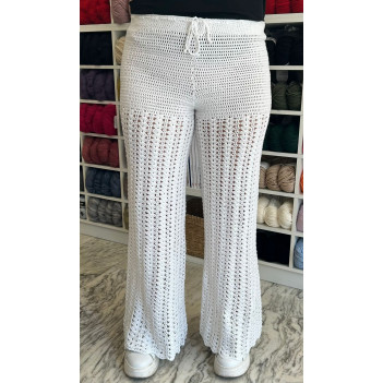 Pantalone bianco uncinetto cotone lavorato a mano