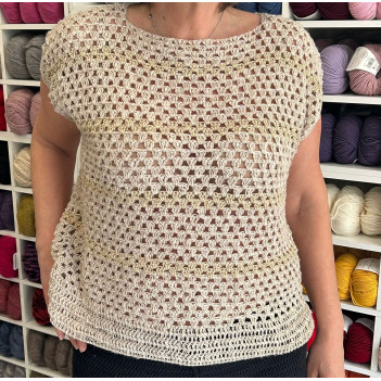 Smanicato beige e oro misto lino lavorato a mano