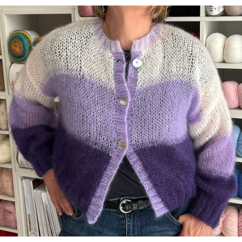 Cardigan kid mohair 3 fili kidmohair viola sfumato lavorato a mano